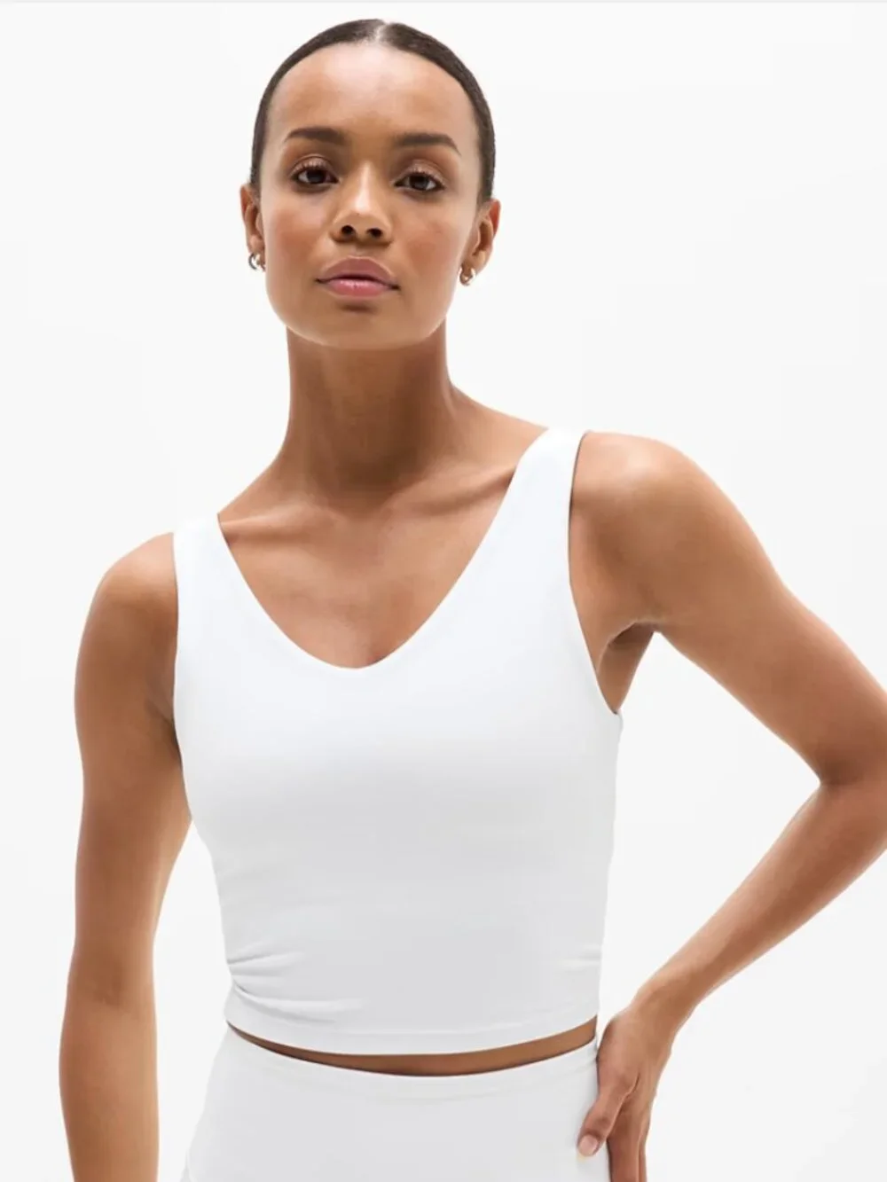 Athleta Transcend V-Neck Crop Sports Bra Bright D-DD+ Small White